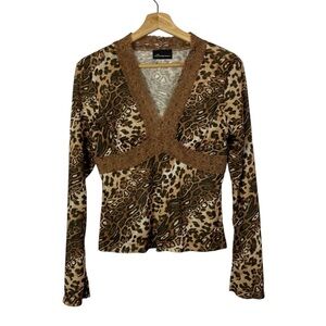 Vintage Leopard Print Blouse with Brown Accents